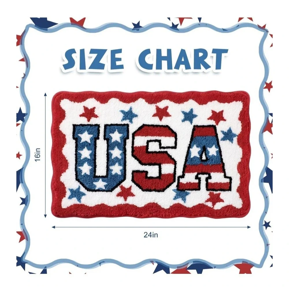 Flag USA Bathroom Rugs 4th of July Patriotic Rug Red White Blue
